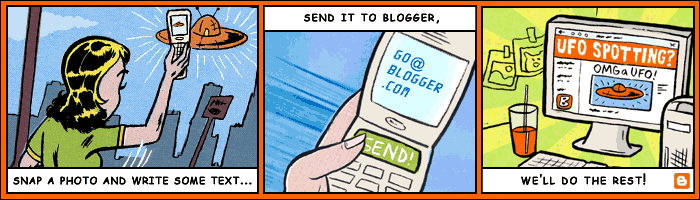 Using  Blogger Mobile  is easy: Snap a photo and write some text on your mobile phone, send it to  go@blogger.com , and it gets posted to your mobile blog!